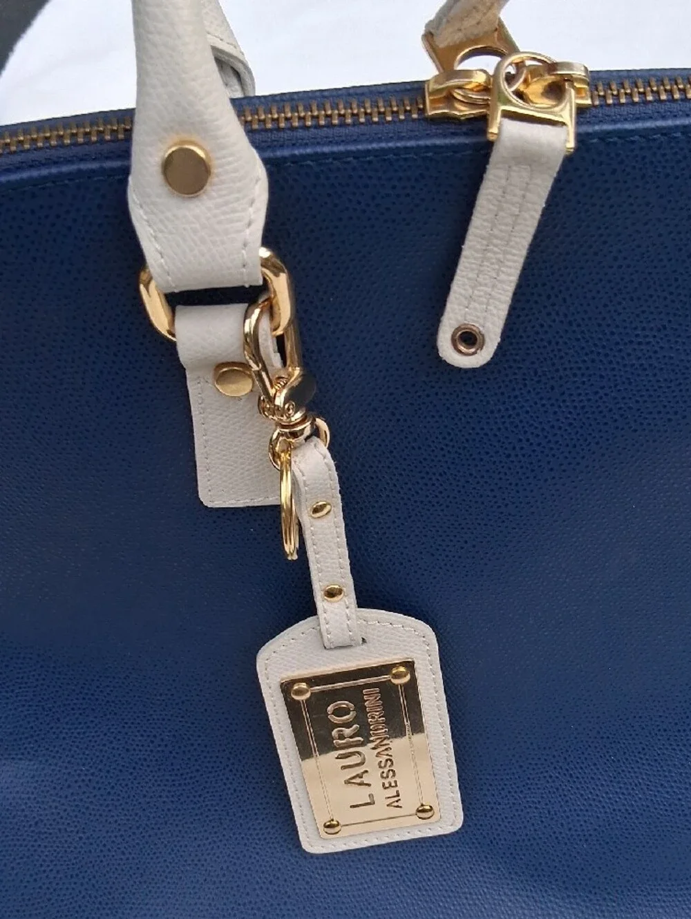 LAURO‎ Navy and Cream Structured Dome Satchel